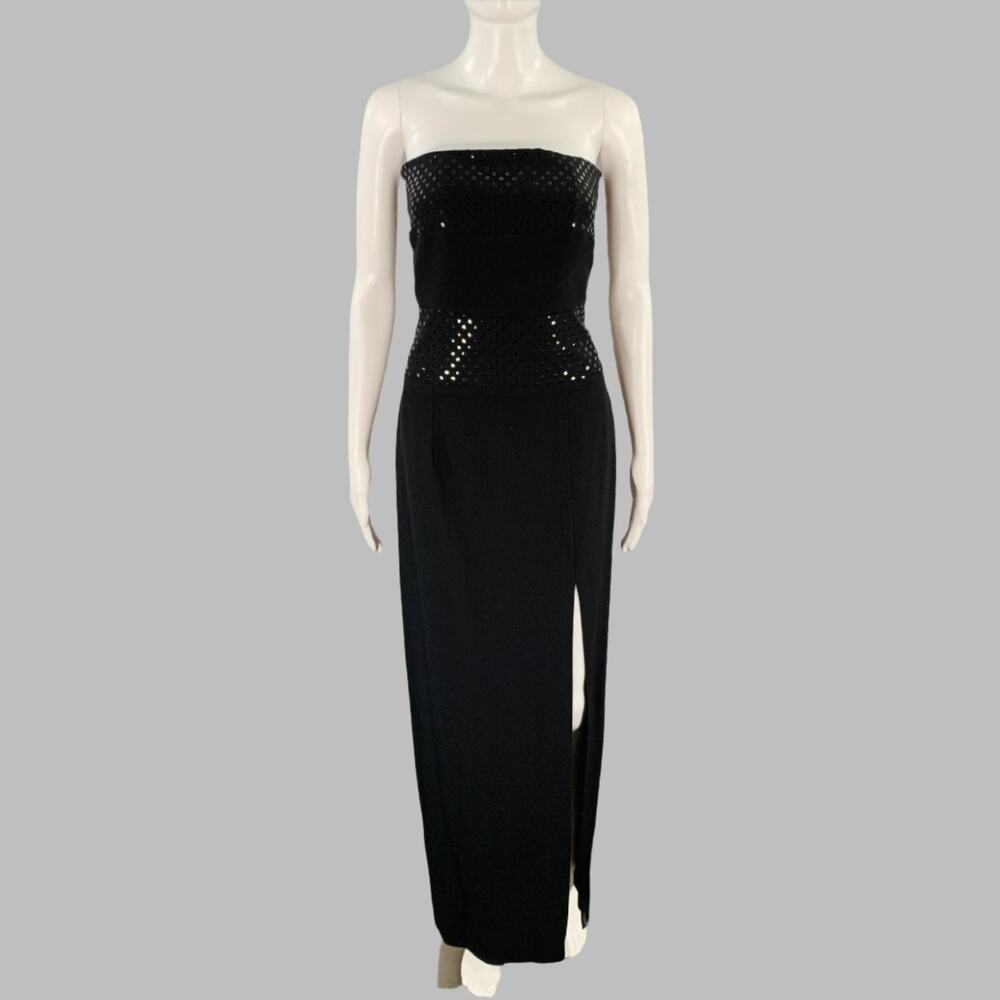 GEORGES RECH Size 2 Black Viscose Blend Dots Strapless Long Dress